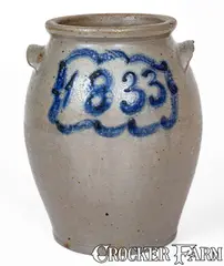 J. Miller, Extremely Rare J. MILLER / WHEELING, VA 1833 Stoneware Jar, 1833, Stoneware