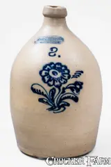 John Burger, 2 Gal. JOHN BURGER / ROCHESTER, New York Stoneware Jug w/ Slip-Trailed Floral Decoration, circa 1860, Stoneware