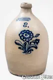John Burger, 2 Gal. JOHN BURGER / ROCHESTER, New York Stoneware Jug w/ Slip-Trailed Floral Decoration, circa 1860, Stoneware