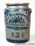 Jas. Hamilton & Co., 3 Gal. JAS. HAMILTON & CO. / GREENSBORO, PA Stoneware Jar w/ Stenciled Rose Decoration, circa 1875, Stoneware