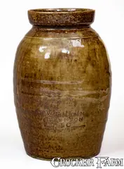 W.F. Hahn, Scarce W.F. HAHN / TRENTON / SC Stoneware Handled Jar, late 19th century, late 19th century, Stoneware