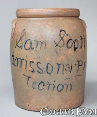 Sam Scott, Rare 8 Gal. "Sam Scott / Harrison & Protection" Political Stoneware Jar, Ohio origin, c1890, c1890, Stoneware