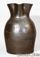 S. Stradley, Extremely Rare "Eat Drink & Be Merry" Stoneware Pitcher by S. STRADLEY / LOGAN, O., Hocking County, Ohio, fourth quarter 19th century, Stoneware