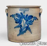 Cowden & Wilcox, 6 Gal. COWDEN & WILCOX / HARRISBURG, PA Stoneware Crock w/ Elaborate Floral Decoration, circa 1865, Stoneware