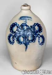 Cowden & Wilcox, Exceptional 4 Gal. COWDEN & WILCOX / HARRISBURG, PA Stoneware Jug w/ Elaborate Slip-Trailed Sunflower, circa 1865, Stoneware