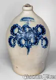 Cowden & Wilcox, Exceptional 4 Gal. COWDEN & WILCOX / HARRISBURG, PA Stoneware Jug w/ Elaborate Slip-Trailed Sunflower, circa 1865, Stoneware