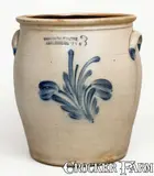 Cowden & Wilcox, 3 Gal. COWDEN & WILCOX / HARRISBURG, PA Stoneware Jar w/ Floral Decoration, circa 1865, Stoneware
