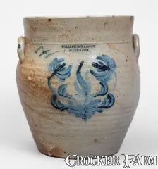 William E. Warner, Rare WILLIAM E. WARNER / WEST TROY, New York Stoneware Jar w/ Incised "W", mid 19th century, Stoneware