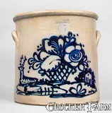 J. & E. Norton, Outstanding 6 Gal. J. & E. NORTON / BENNINGTON, VT Stoneware Crock w/ Deer, House and Basket Scene