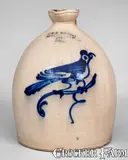 J. & E. Norton, Very Rare J. & E. NORTON / BENNINGTON, VT Stoneware Syrup Jug w/ Bird Decoration