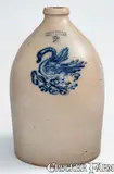 Julius Norton, Extremely Rare JULIUS NORTON / BENNINGTON, VT Stoneware Jug w/ Cobalt Swan on Nest, circa 1845, Stoneware