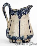 S. Risley, Extremely Rare S. RISLEY / NORWICH, CT Blue and White Molded Stoneware Pitcher, circa 1850-1875, Stoneware