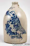 J. & E. Norton, Exceptional J. & E. NORTON / BENNINGTON, VT Stoneware Jug w/ Exuberant Slip-Trailed Bird Decoration, circa 1855, Stoneware