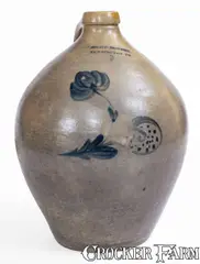 Julius Norton, JULIUS NORTON / BENNINGTON, VT Ovoid Stoneware Jug w/ Floral Decoration, circa 1840, Stoneware