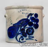 N.A. White & Son, N. A. WHITE & SON / UTICA, NY Stoneware Crock w/ Paddletail Bird Decoration, circa 1885, Stoneware
