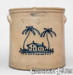 A.O. Whittemore, Scarce A.O. WHITTEMORE. / HAVANA. N.Y. 5 Gal. Stoneware Crock w/ Cobalt House Decoration, circa 1870, Stoneware