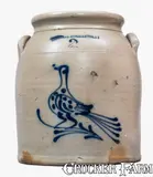 Thomas Roberts, 2 Gal. W, ROBERTS / BINGHAMTON, N.Y. Stoneware Crock w/ Slip-Trailed Bird Decoration, circa 1870, Stoneware