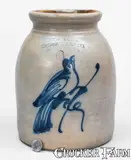New York Stoneware Co., 6 Qt. NEW YORK STONEWARE CO. / FORT EDWARD, NY Stoneware Jar w/ Bird Decoration, circa 1875, Stoneware