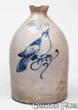 New York Stoneware Co., Scarce 2 Gal. NEW YORK STONEWARE CO. / FORT EDWARD, NY Stoneware Jug w/ Bird Decoration, circa 1875, Stoneware