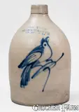 New York Stoneware Co., 1 Gal. NEW YORK / STONEWARE CO. / FORT EDWARD, N.Y. Stoneware Bird Jug, circa 1875, Stoneware