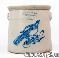 G. S. Guy & Co., 3 Gal. G. S. GUY & CO. / FORT EDWARD, NY Stoneware Crock w/ Bird Decoration, circa 1880, Stoneware