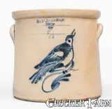 E. N. Brown Son, E. N. BROWN SON / TROY, NY Stoneware Advertising Crock w/ Bird Decoration, circa 1875, Stoneware