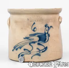 J.J. Lawlor, 6 Qt. J. J. LAWLOR / ALBANY, NY Stoneware Crock w/ Bird Decoration, circa 1875, Stoneware