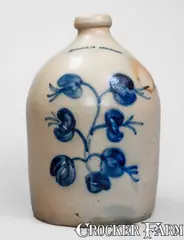 N Clark Jr, N. CLARK JR. / ATHENS, NY Stoneware Jug w/ Floral Decoration, mid 19th century, Stoneware