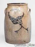 E. T. Ford & Co., Rare E. T. FORD & CO. / MECHANICVILLE, NY Stoneware Churn w/ Eagle Decoration, third quarter 19th century, Stoneware