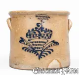 C. F. Orcutt & Co., C. F. ORCUTT & CO. / ALBANY, NY Stoneware Crock w/ Slip-Trailed Floral Decoration, mid 19th century, Stoneware