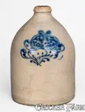 W. J. SEYMOUR / TROY FACTORY Stoneware Jug w/ Slip-Trailed Floral Decoration by W. J. Seymour Troy Factory, third quarter 19th century, Stoneware, sold Nov 2025