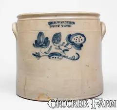 Wm E. Warner, 3 Gal. WM. E. WARNER / WEST TROY Stoneware Crock w/ Floral Decoration, mid 19th century, Stoneware