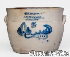 Wm. E. Warner Manufactory, 2 Gal. WM. E. WARNER / MANUFACTORY / WEST TROY Stoneware Cream Jar w/ Floral Decoration, circa 1850, Stoneware