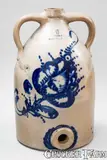 Satterlee & Mory, 6 Gal. SATTERLEE & MORY / FT. EDWARD, N Y Stoneware Cooler w/ Elaborate Cobalt Floral Decoration, circa 1875, Stoneware