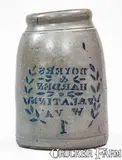 Boyers & Harden, Extremely Rare BOYERS & HARDEN / PALATINE, W. VA Stoneware Jar w/ Reversed Stencil, circa 1875, Stoneware