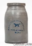 Palatine Pottery Co., PALATINE POTTERY CO. / PALATINE, W. VA Stoneware Canning Jar w/ Stenciled Dog, circa 1875, Stoneware