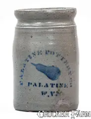 Palatine Pottery, PALATINE POTTERY / PALATINE, W. VA Stoneware Canning Jar w/ Stenciled Pear, circa 1875, Stoneware