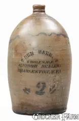 Ben Baer, 2 Gal. BEN BAER / CHARLESTON, W. VA Stoneware Stenciled Advertising Jug, circa 1880, Stoneware