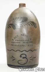 Ben Baer, 3 Gal. BEN BAER / CHARLESTON, W. VA Stoneware Stenciled Advertising Jug, circa 1880, Stoneware