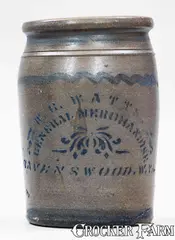 Ravenswood, Rare RAVENSWOOD / W. VA. Stoneware Advertising Jar, circa 1875, Stoneware