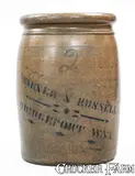Warner & Russell, WARNER & RUSSELL / BRIDGEPORT, W. VA Stoneware Crock, circa 1885, Stoneware
