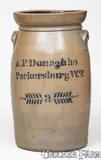 A.P. Donaghho, 3 Gal. A. P. DONAGHHO / PARKERSBURG, W. V. Stoneware Churn
