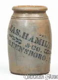 Jas. Hamilton & Co., JAS. HAMILTON & CO. / GREENSBORO, PA Stoneware Jar, circa 1875, Stoneware