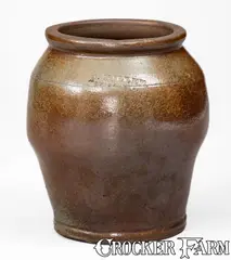 J. Miller, Rare J. MILLER / WHEELING, VA Small-Sized Ovoid Stoneware Jar, circa 1830, circa 1830, Stoneware