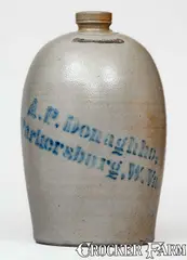 A.P. Donaghho, A. P. DONAGHHO / PARKERSBURG, W. VA. Stoneware Jug, circa 1875, Stoneware