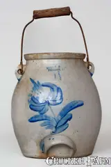 Evan R. Jones, EVAN R. JONES / PITTSTON, PA Stoneware Batter Pail w/ Cobalt Floral Decoration, circa 1875, Stoneware