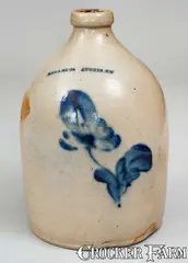 N Clark Jr, N. CLARK JR. / ATHENS, NY Stoneware Jug w/ Floral Decoration, mid 19th century, Stoneware