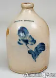 N Clark Jr, N. CLARK JR. / ATHENS, NY Stoneware Jug w/ Floral Decoration, mid 19th century, Stoneware