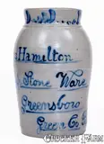 James Hamilton, Extremely Rare and Important "James Hamilton / Cheap Stoneware / Greensboro / Green Co / Pa" Jar, circa 1850, Stoneware