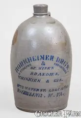 Horkheimer Bros, HORKHEIMER BROS. / WHEELING, W. VA Stoneware Stenciled Advertising Jug, circa 1875, Stoneware